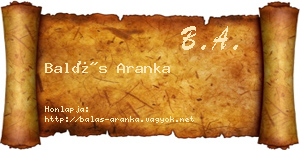 Balás Aranka névjegykártya