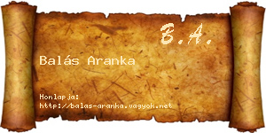 Balás Aranka névjegykártya